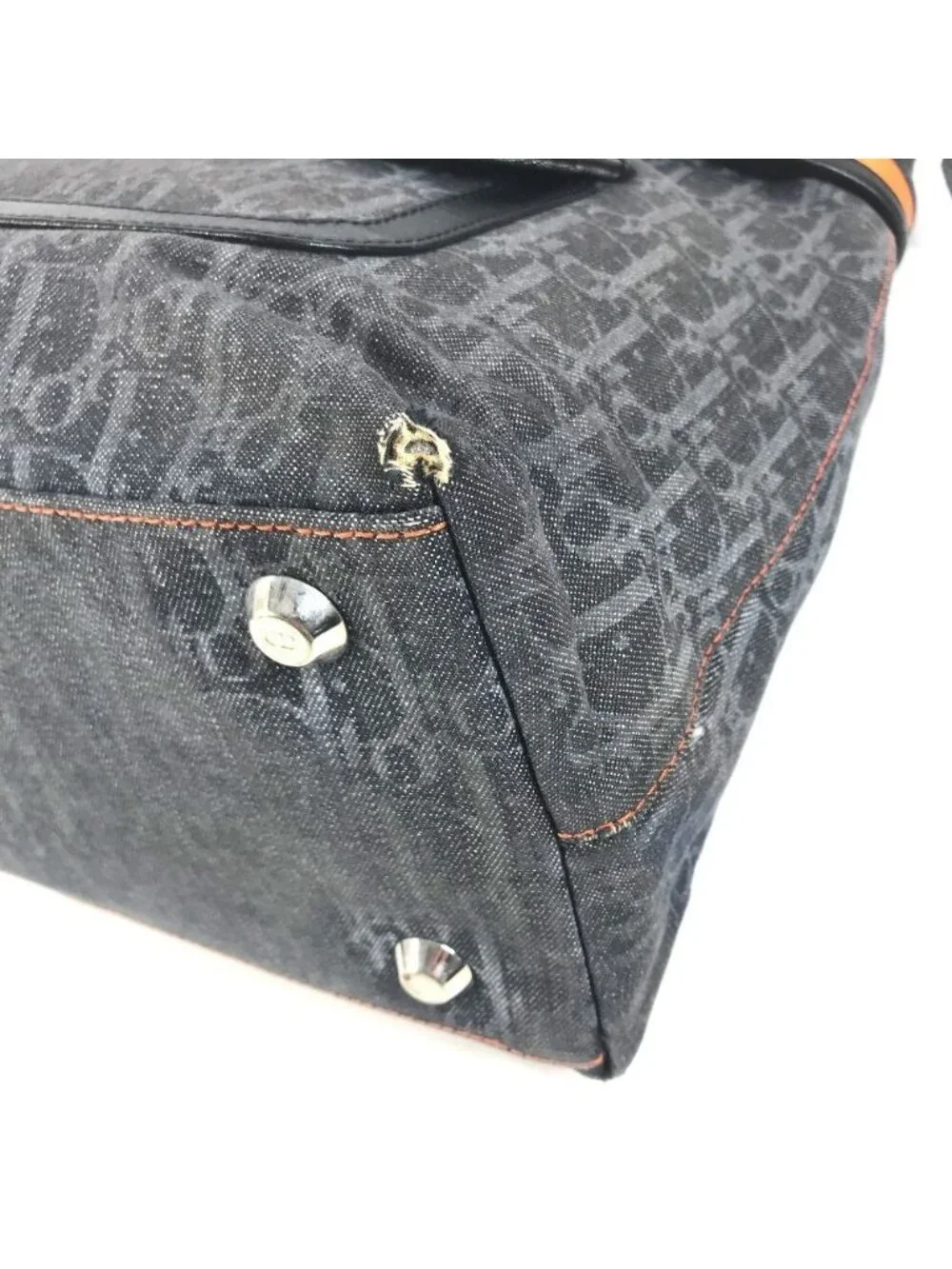 Dior Handbag Trotter Logo Denim Leather Blue